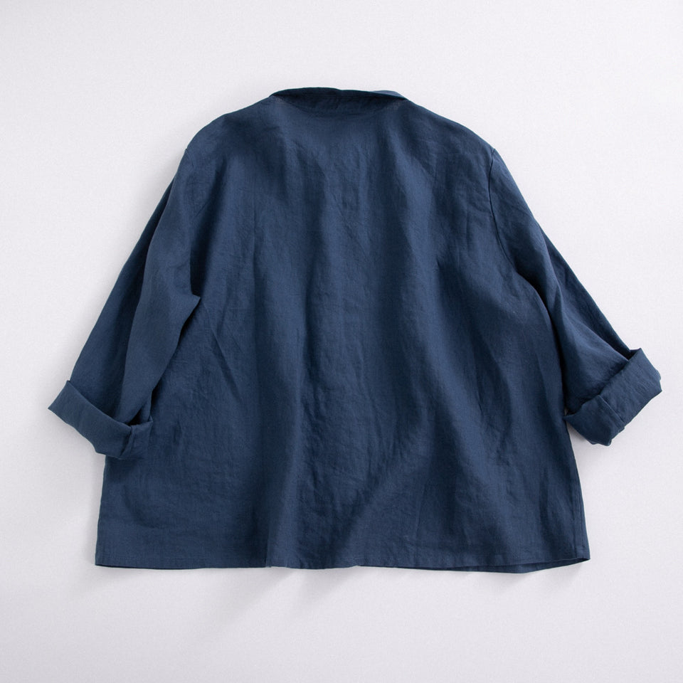 Pure Linen Loose Shirt Lapel Long Sleeve Front Buckle Shirt