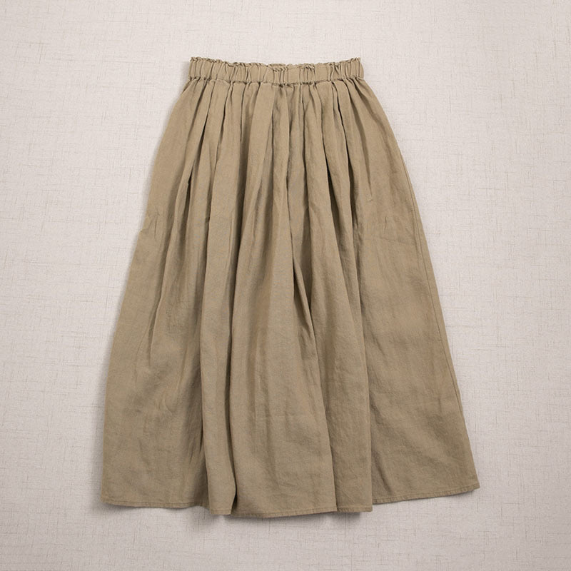 Pure linen elasticated waist pleated skirt