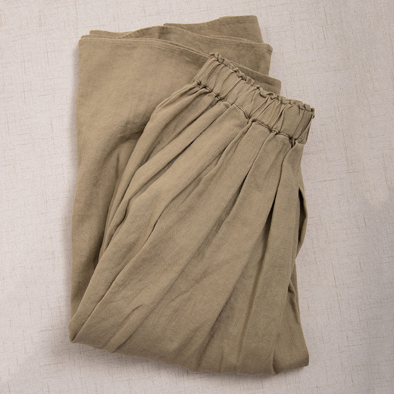 Pure linen elasticated waist pleated skirt