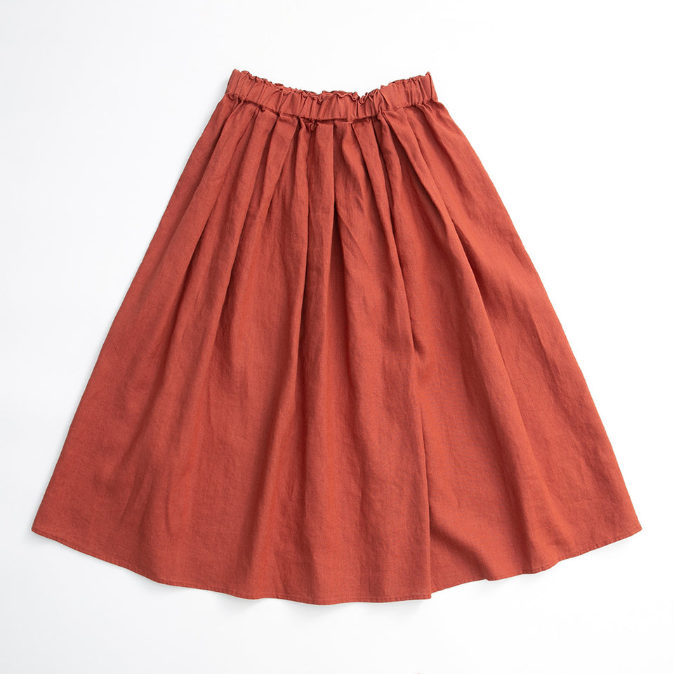 Pure linen elasticated waist pleated skirt