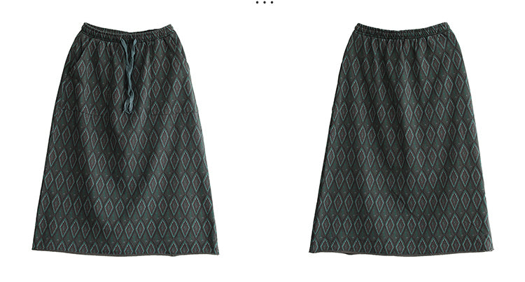 Pure cotton printed curled edge elastic waist skirt