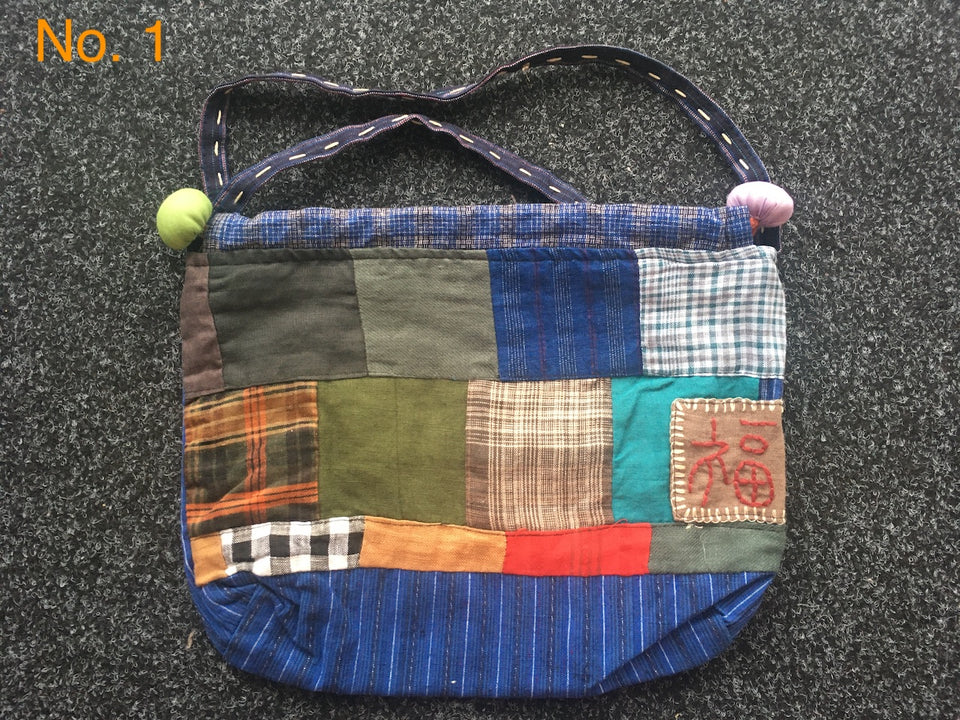 Original design retro handmade patchwork drawstring shoulder bag
