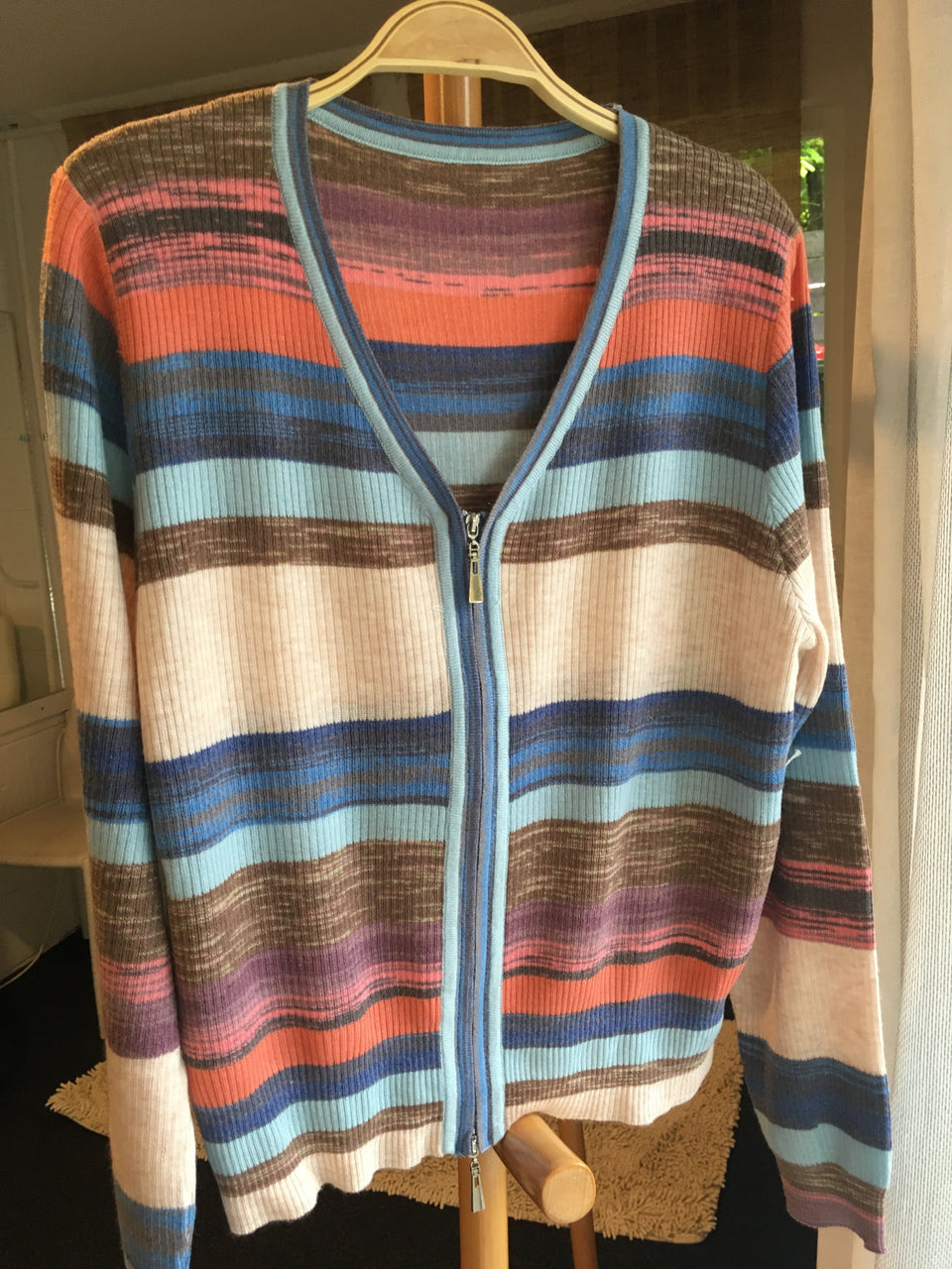 Color Striped Knit Cardigan V Neck cardigan