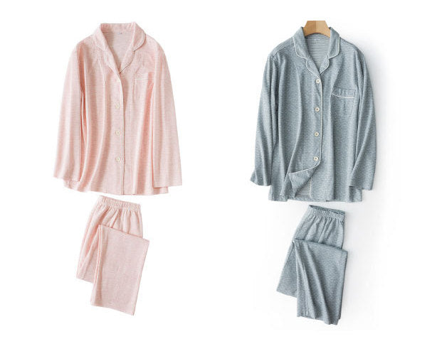 Double-layer knitted soft cotton wave dot pajamas suit
