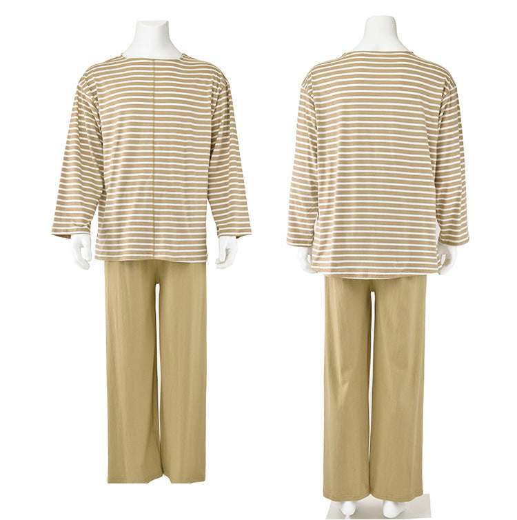 Pure fine cotton striped drop shoulder loose fit pajamas set