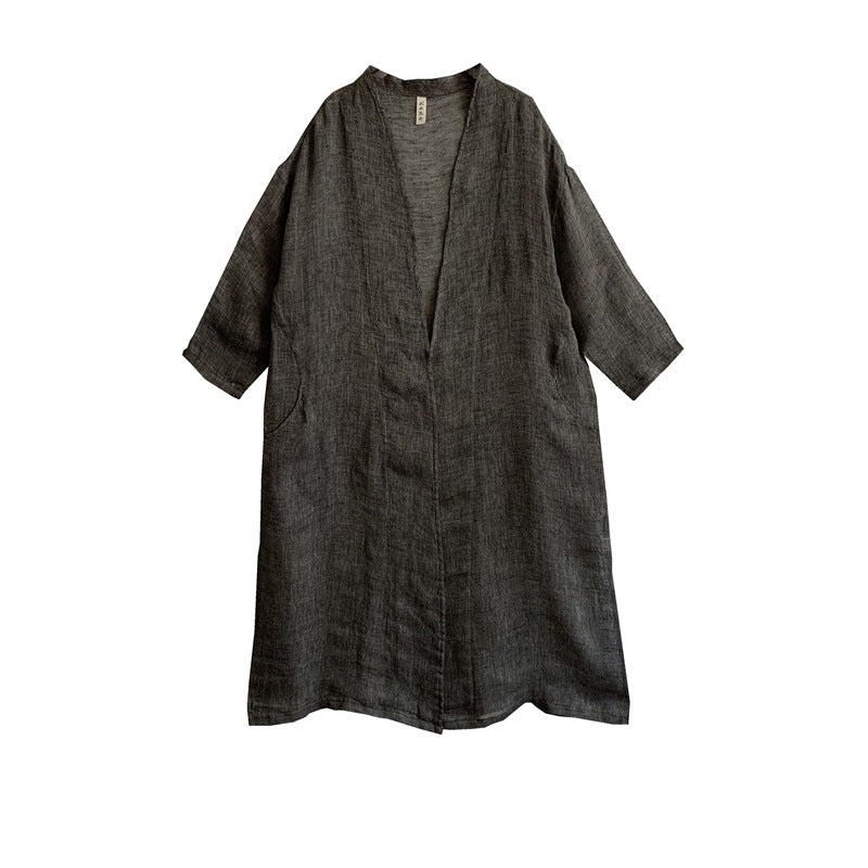 Pure linen yarn-dyed drop shoulder sun protection cardigan