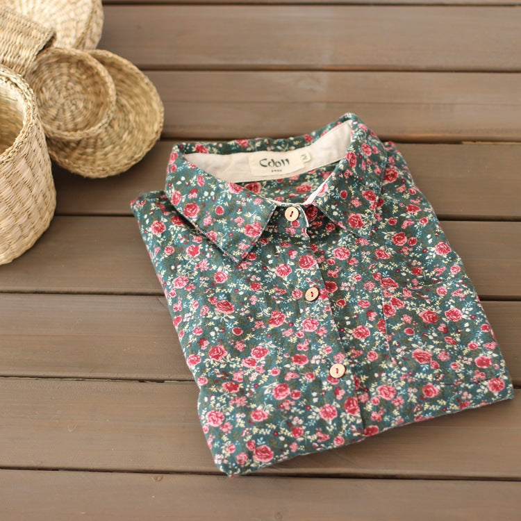 Pure cotton floral mori loose fit washed basic shirt