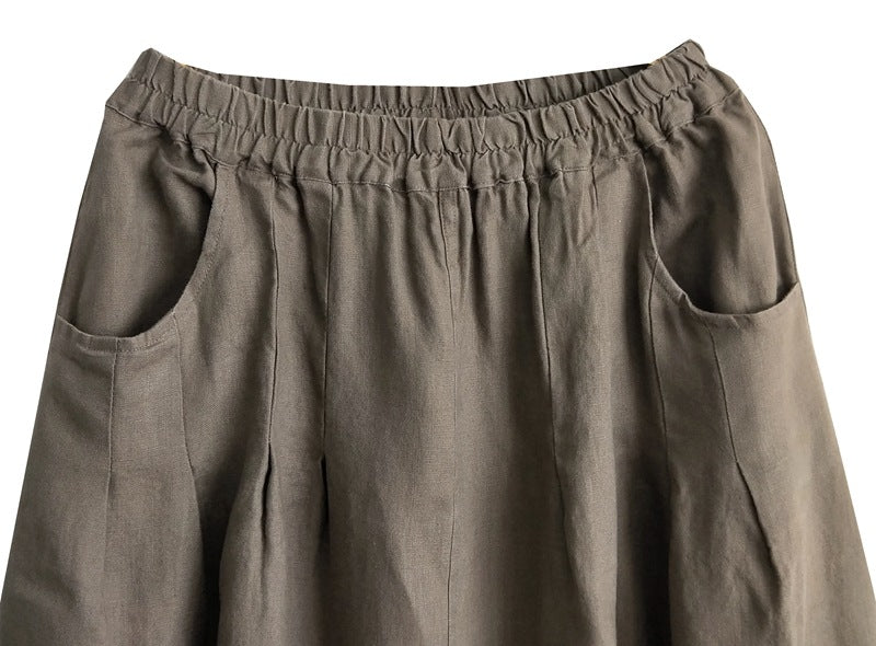 Pure washed linen pleated A-line skirt