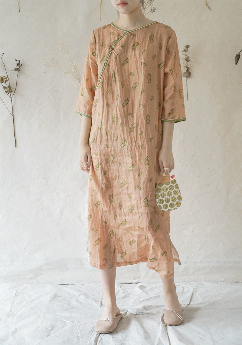 Original Design Retro Printed One-piece Cheongsam Dress