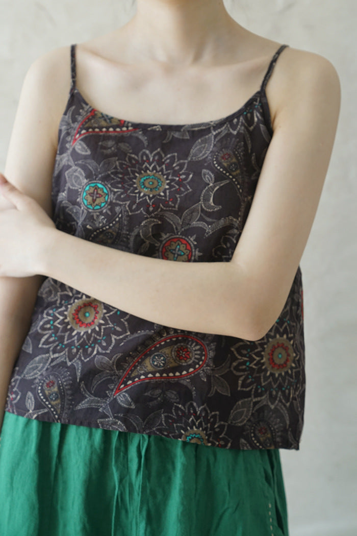 Printed floral comfortable short sling thin base vest