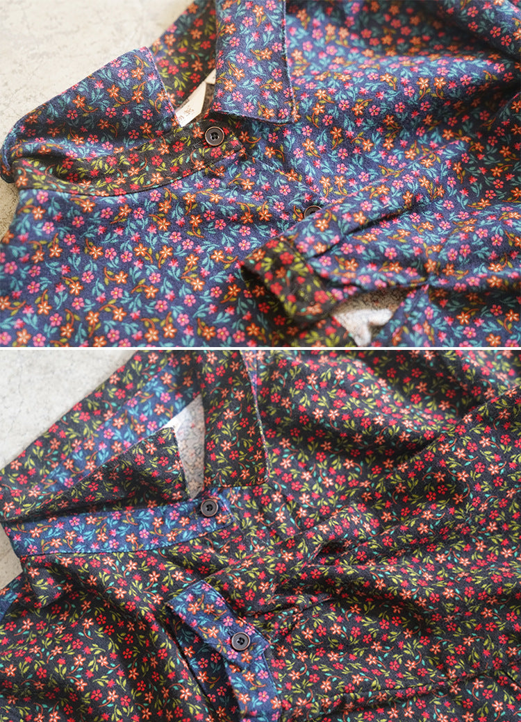 Original design brushed cotton floral loose colour block shirt