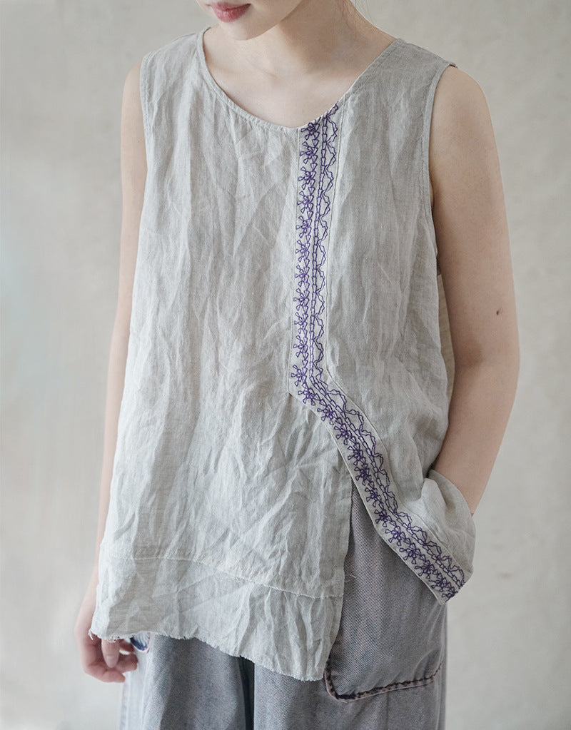 Original design pure linen embroidered vest