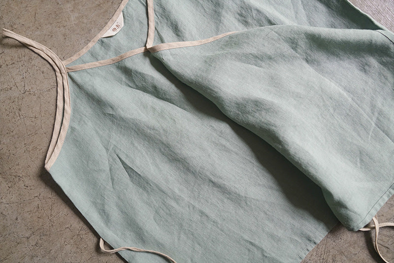 Original design slanted lace-up ramie sling top