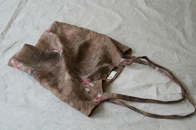 Original design ramie printed shoulder bag