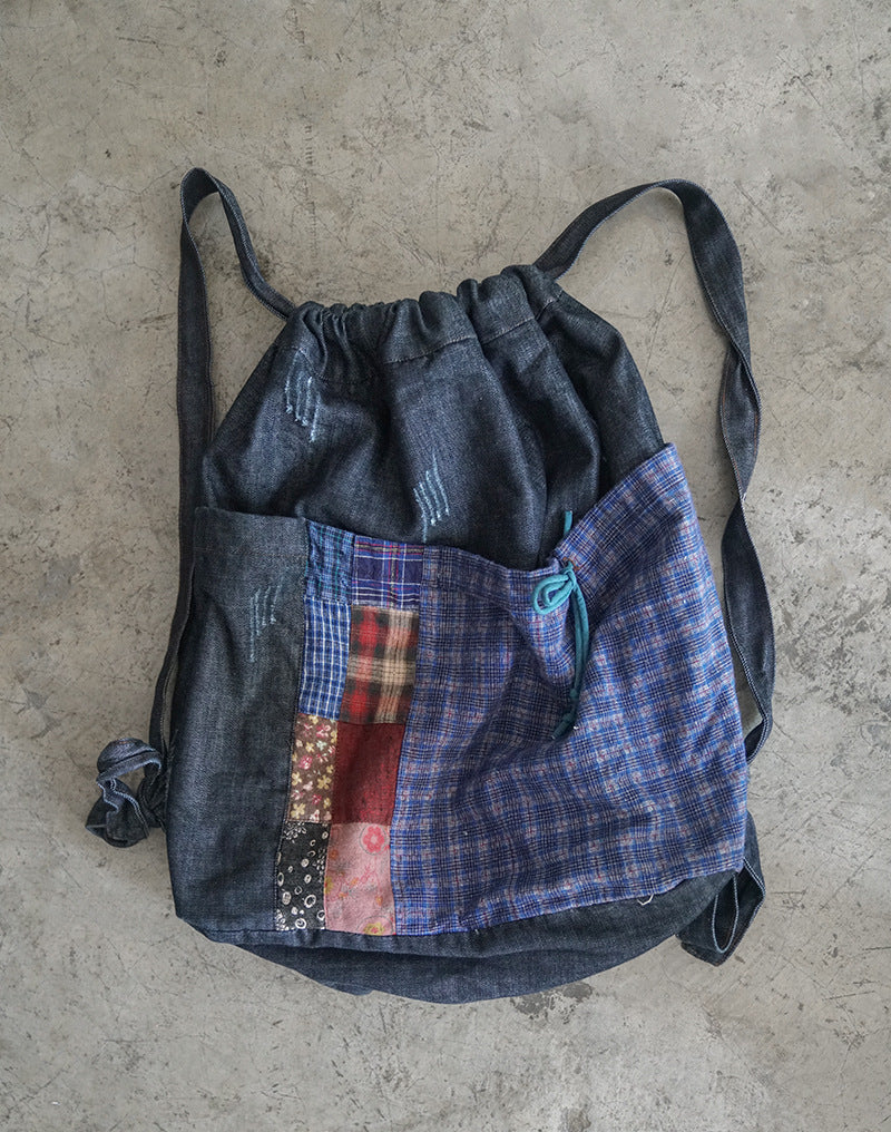 Original design retro handmade patchwork drawstring backpack