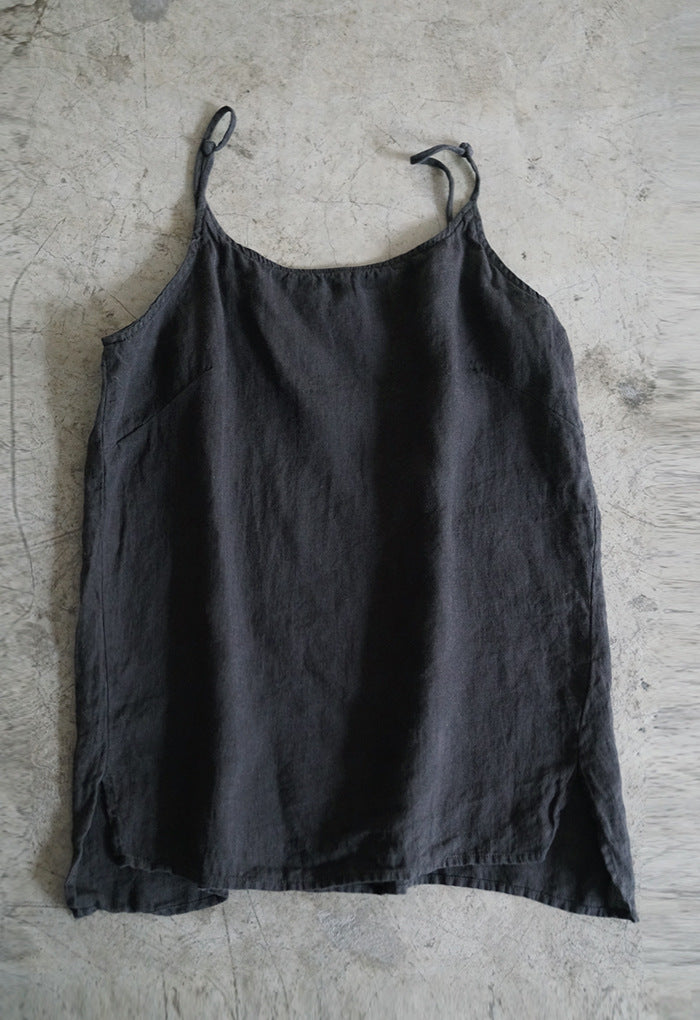 Pure washed linen handmade buckle short sling camisole