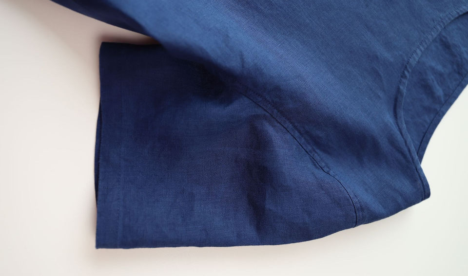 Pure linen belt front split slim solid colour dress