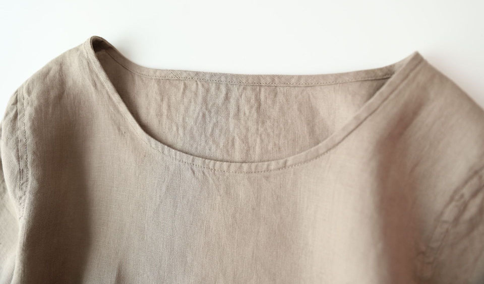 Pure linen belt front split slim solid colour dress