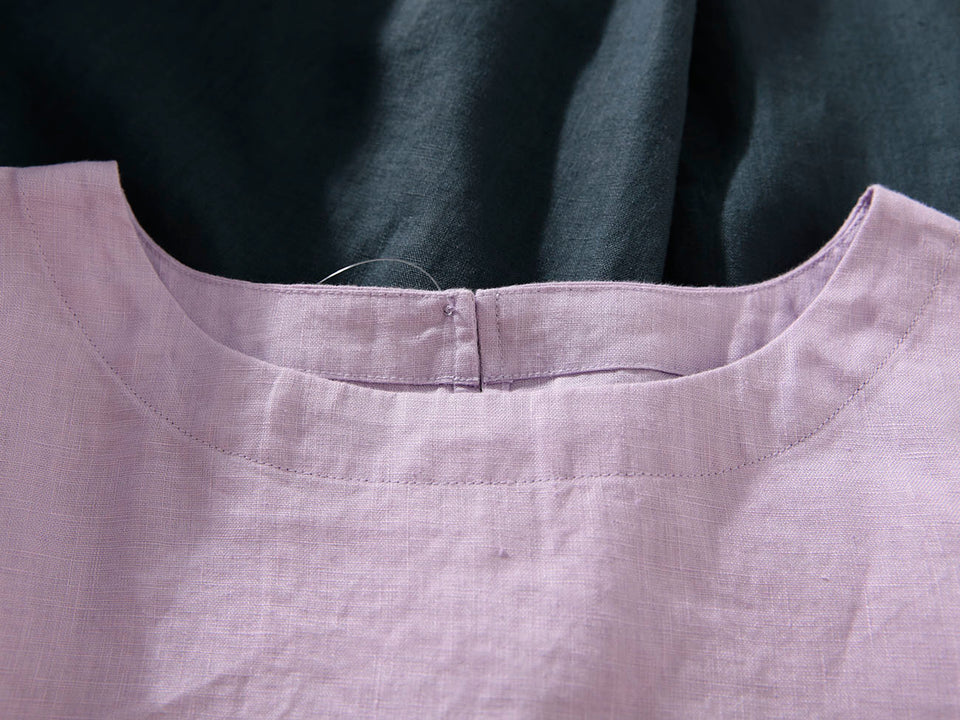 Pure linen round neck solid colour basic shirt
