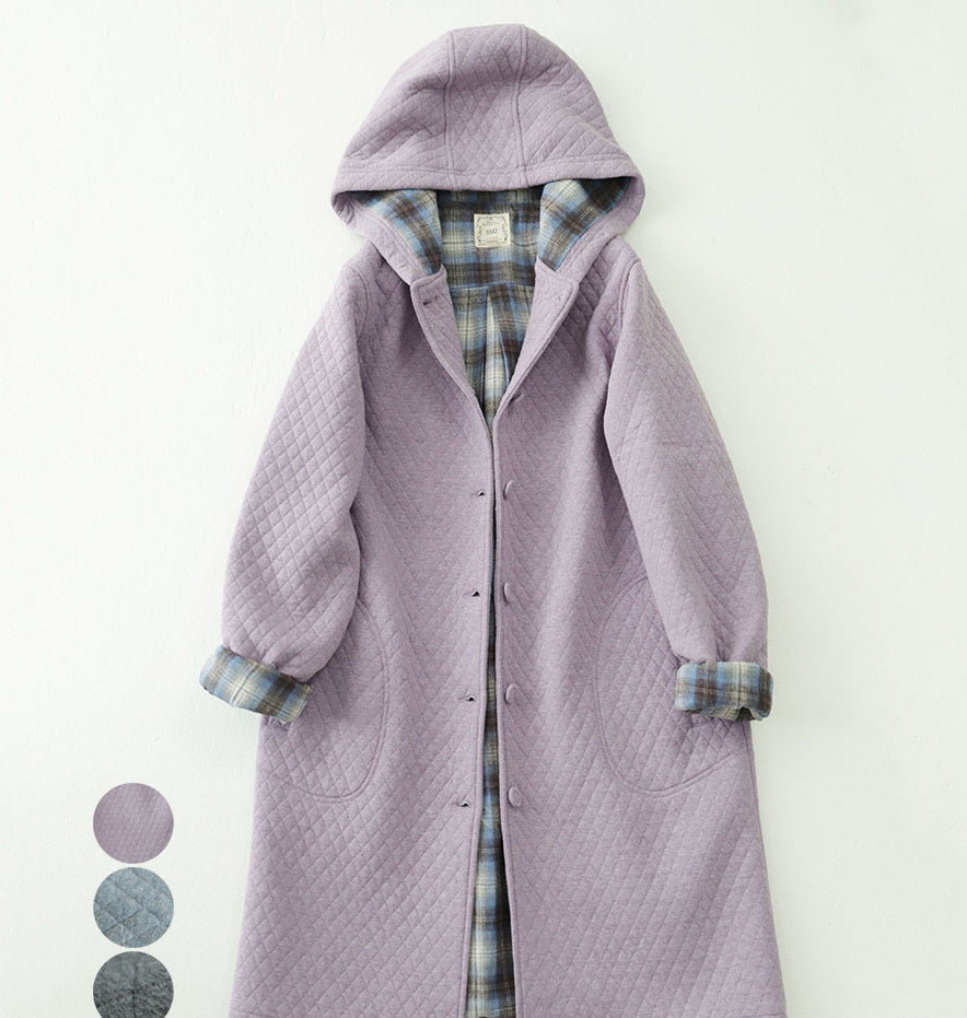 Quilted cotton jacket padded long hoodie coat