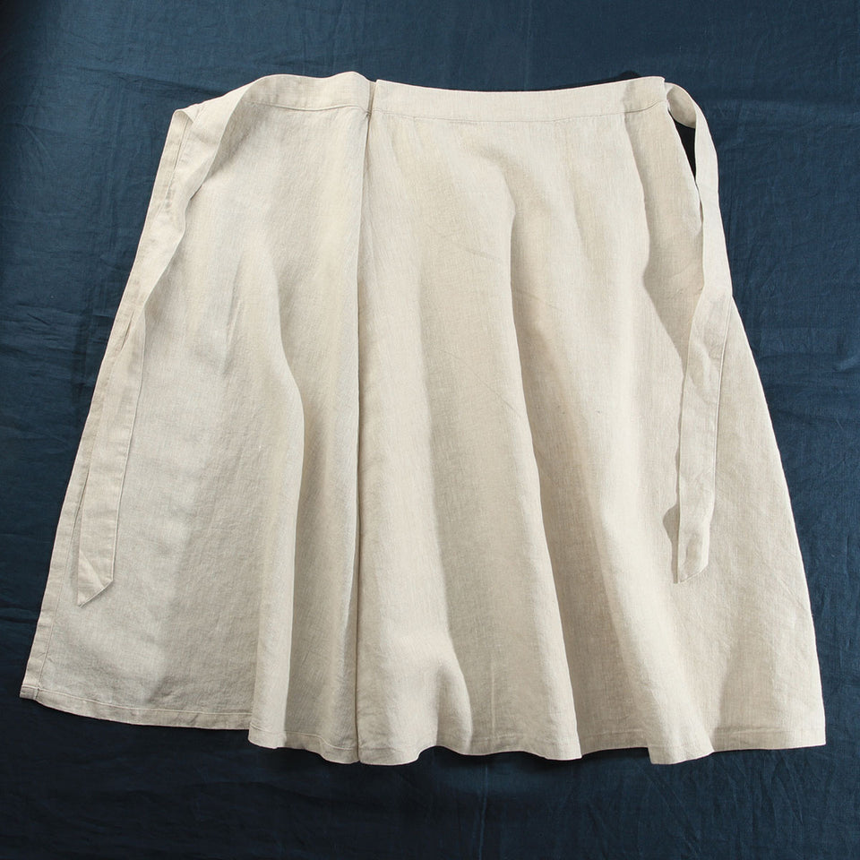 Pure linen half elastic waist side tie A-Line skirt