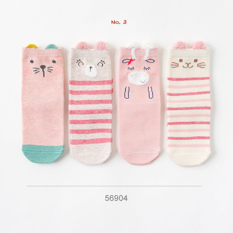 Gift box! cotton cartoon colourful socks set 4 pairs baby 1-3 years